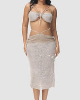 New Sequin Bralet Skirt Coord Set